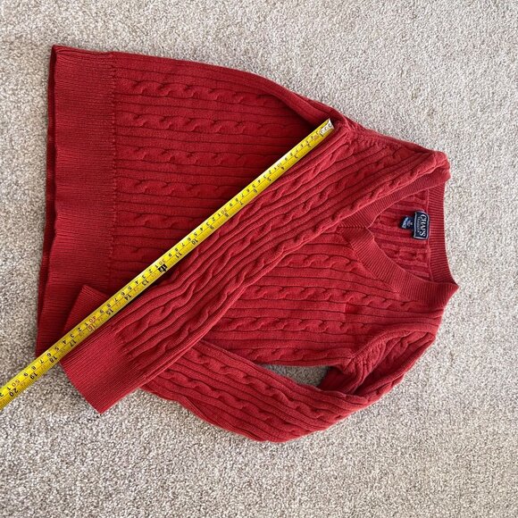 Burnt Orange Chaps Classics Fitted Cable Knit 100% Cotton V-neck Sweater - Picture 4 of 9